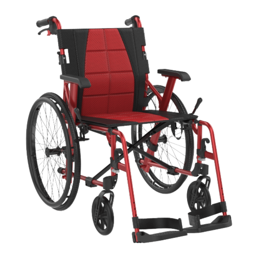 Aspire Socialite Wheelchair Self-Propelled or Attendant Ultra-Lightweight 115kg Capacity Silver/Red