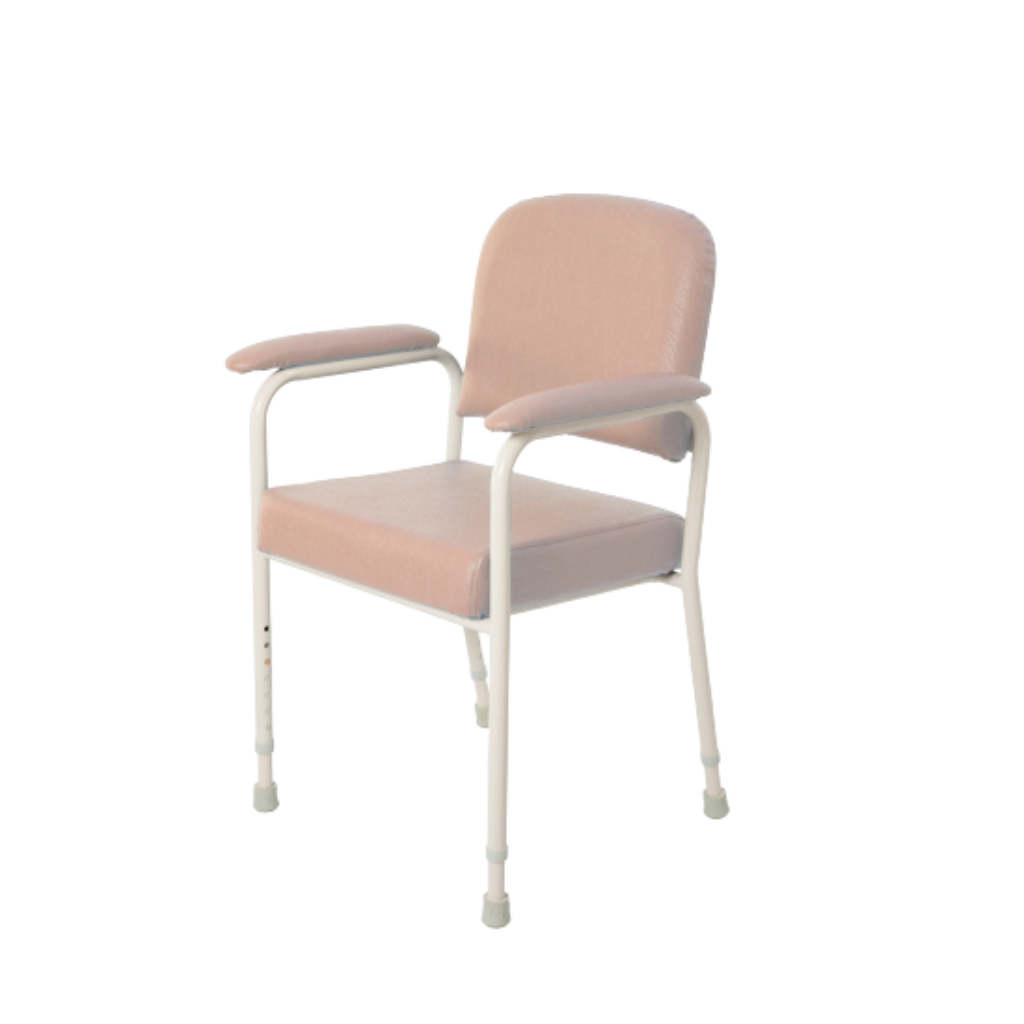 Beige chair with armrests on a white background