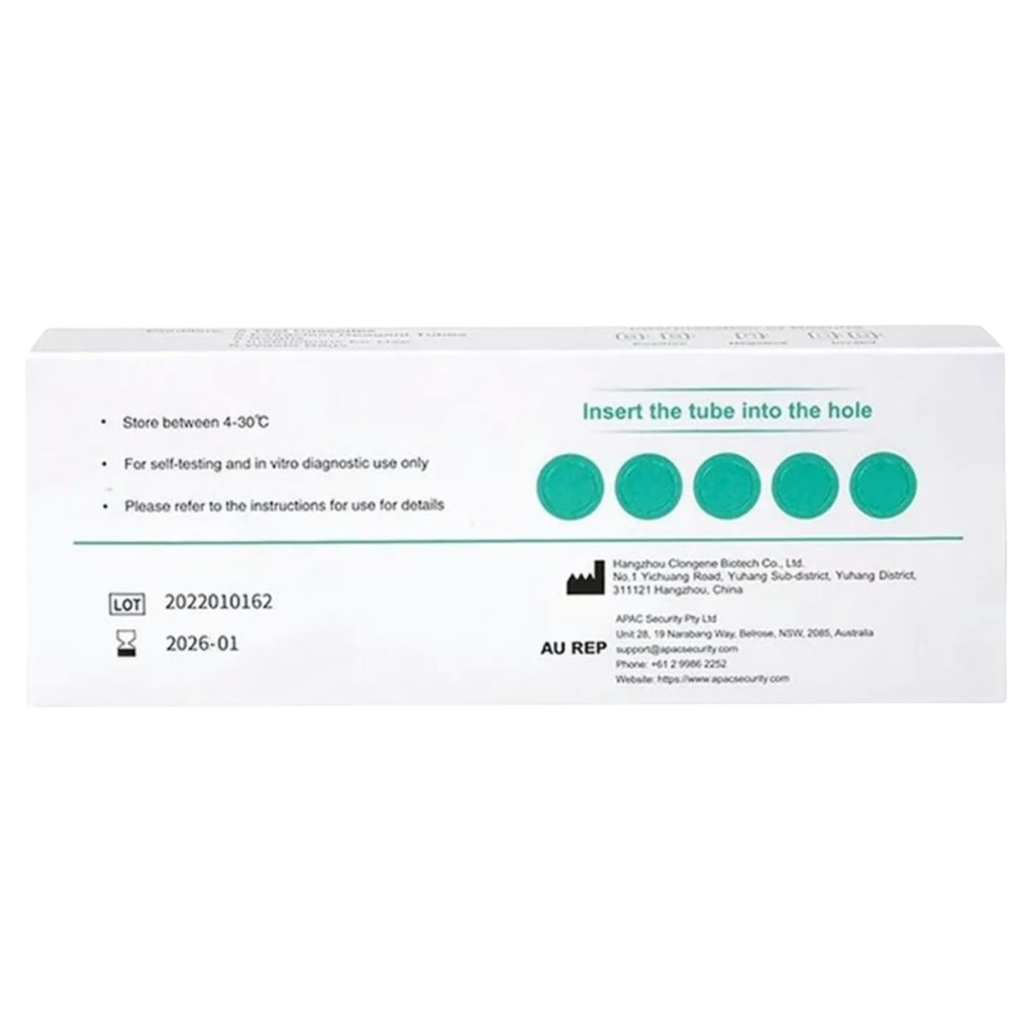 Clungene Novel COVID-19 Rapid Antigen Test Kit Self Testing Nasal Swab Kit - 5 Tests Per Box Back