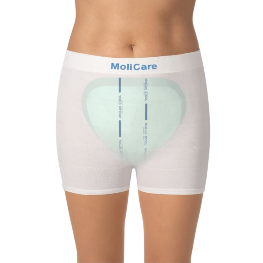 MoliCare Premium Form STOOL Unisex Large offers 1300ml absorbency and full coverage for faecal incontinence. Skin-friendly, odour-controlling, and ideal for personal or facility care.