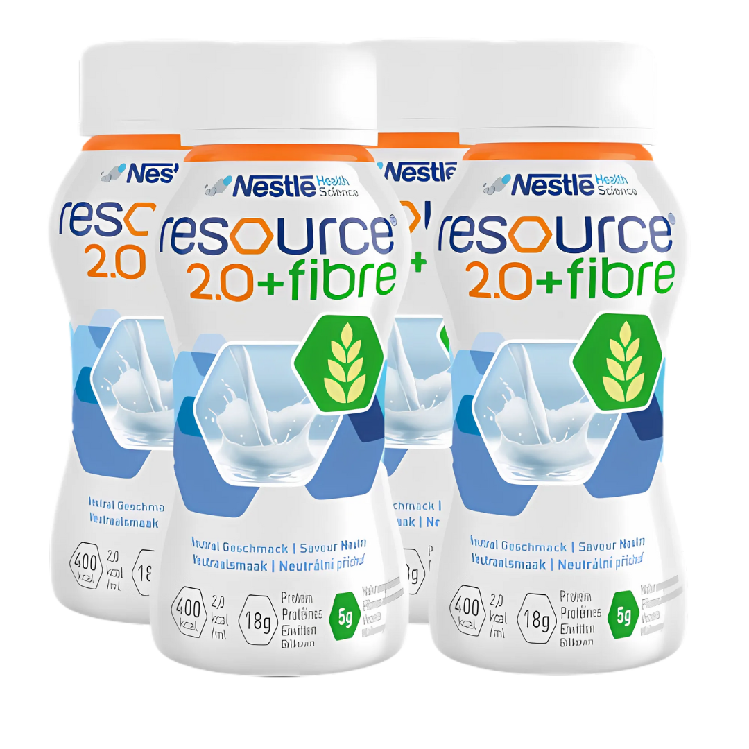 Nestlé Resource 2.0 Fibre Neutral 200ml high-energy nutritional supplement bottle with added fibre – ideal for elderly and clinical nutrition support.