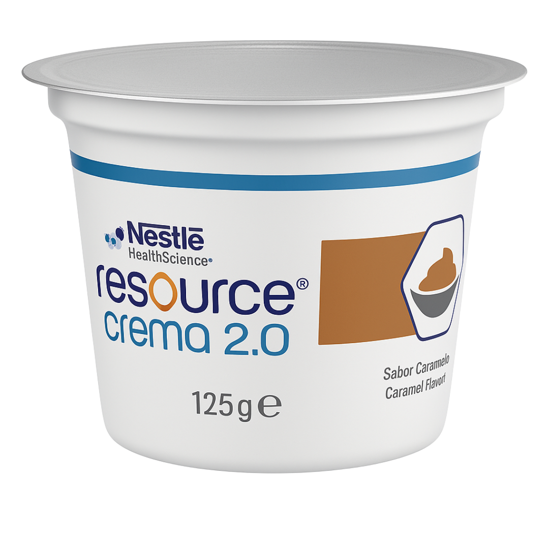 Nestlé Resource Crema 2.0 125g Tub – high-calorie, texture-modified nutritional supplement in vanilla or chocolate flavour.