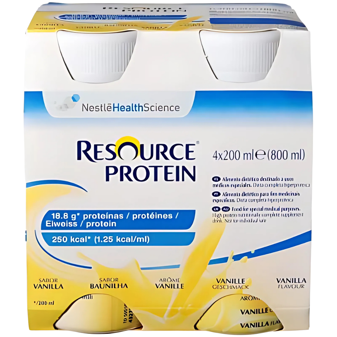 Nestlé Resource Protein Vanilla 200ml bottle – high-protein nutritional supplement for recovery and strength.