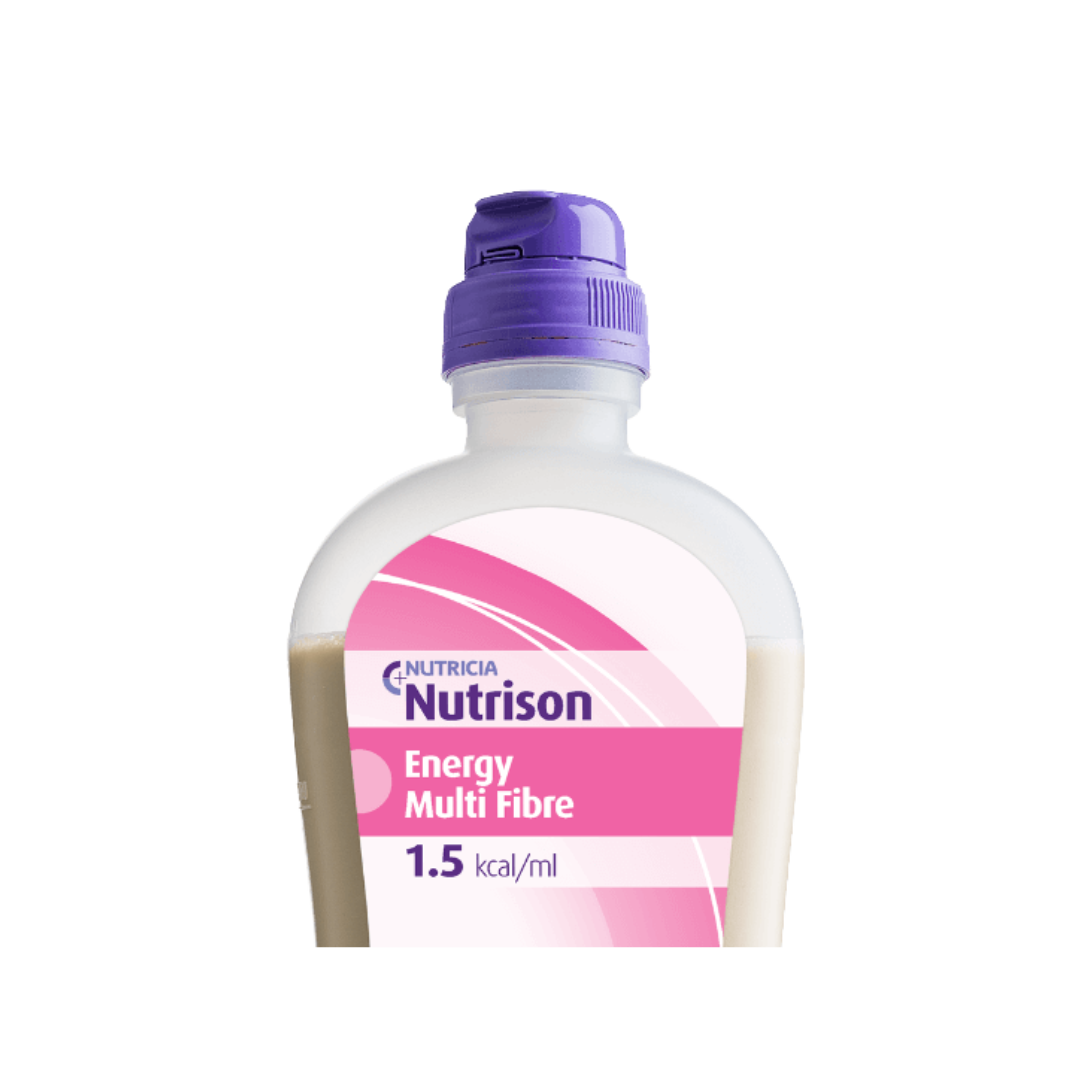 Nutrison Energy Multi Fibre 1000ml EasyPack bottle, high-calorie enteral nutrition with multi-fibre blend for tube feeding in clinical and homecare settings.