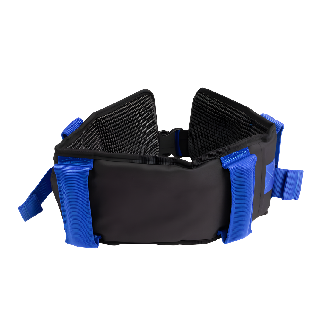 Patient Transfer Walkbelt in navy – soft padded and slip-resistant with multiple handles, Large to Extra Large size.