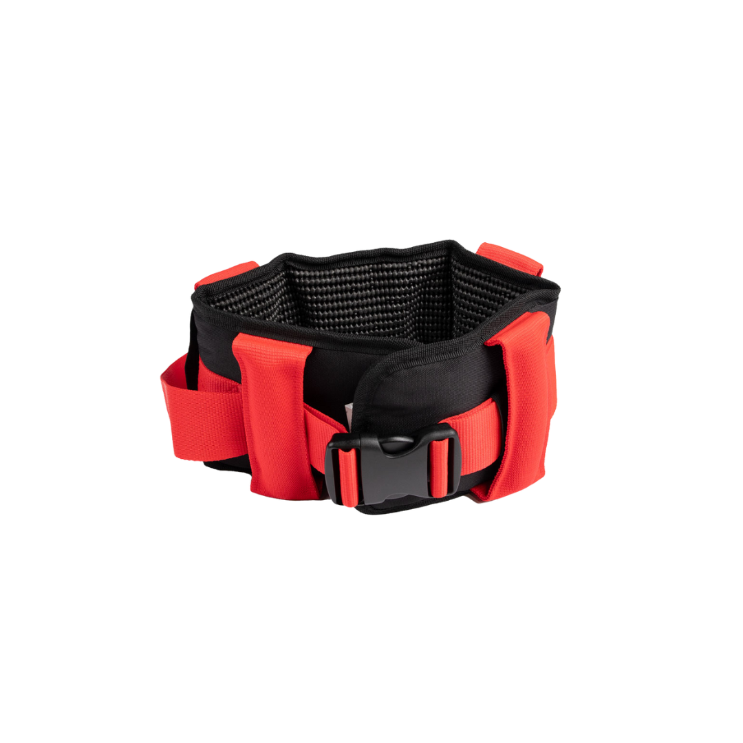 Soft padded slip-resistant walkbelt for patient transfer in small to medium size with safety grip handles – ideal for carer-assisted mobility.