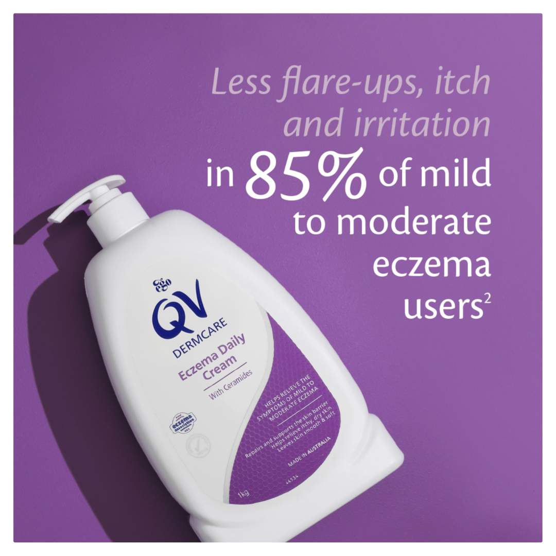 QV Dermcare Eczema Daily Cream 1kg pump bottle for sensitive, eczema-prone skin, enriched with ceramides.