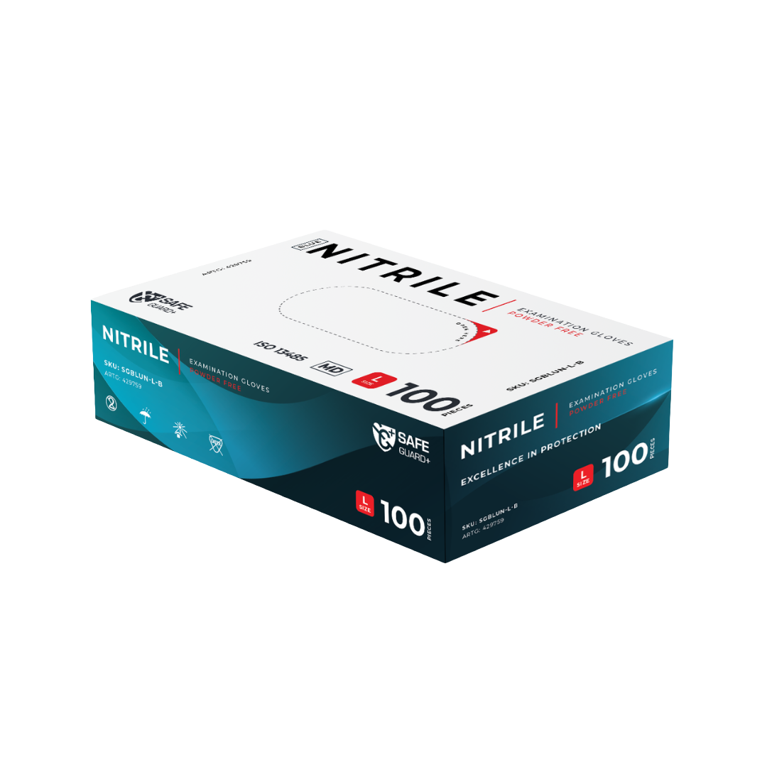 Safeguard+ Blue Nitrile Examination Gloves 3.5g Powder Free