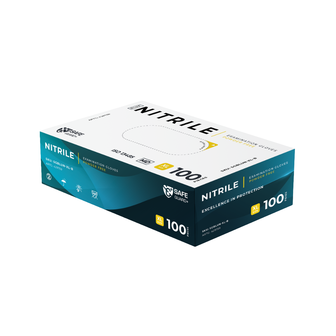 Safeguard+ Blue Nitrile Examination Gloves 3.5g Powder Free