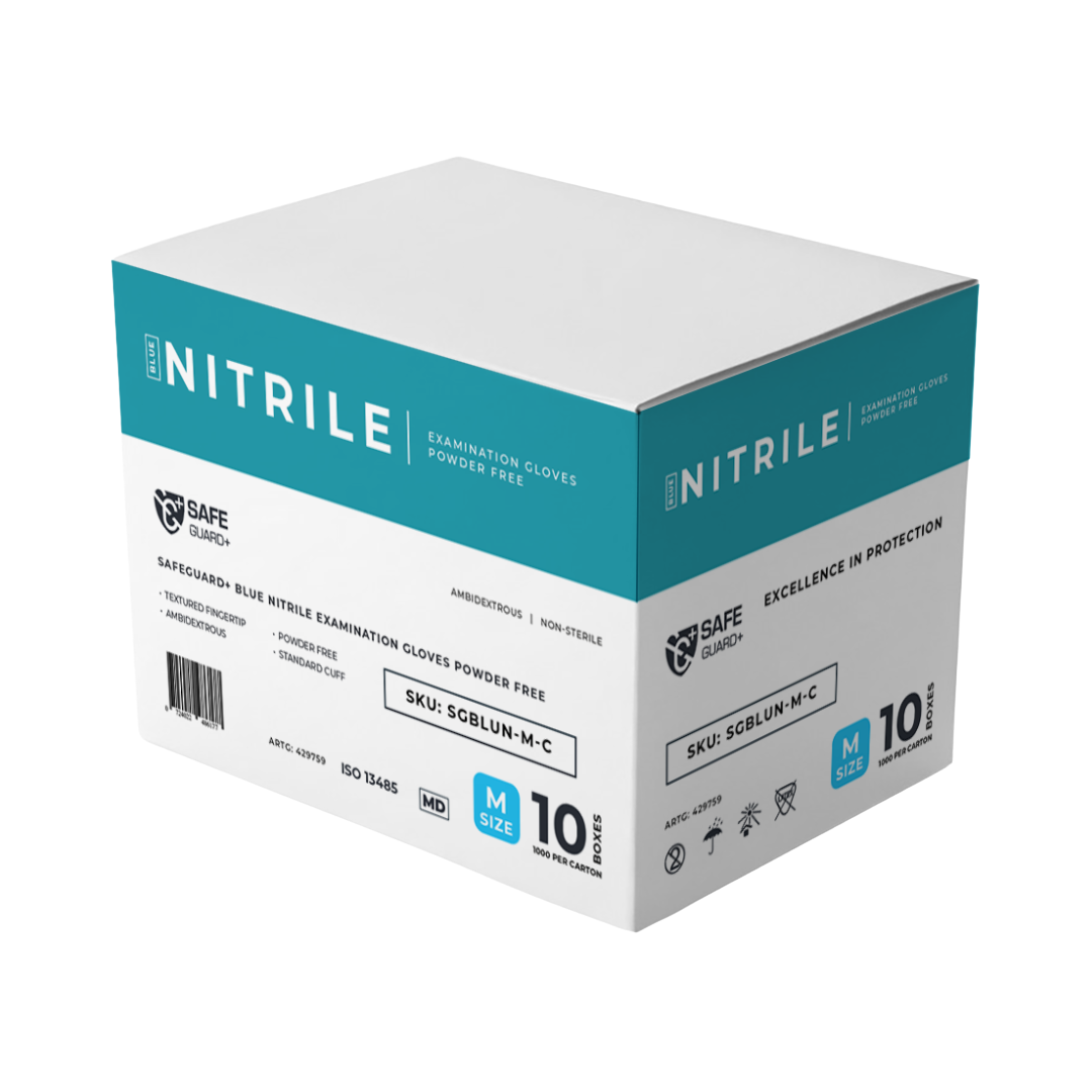 Safeguard+ Blue Nitrile Examination Gloves 3.5g Powder Free