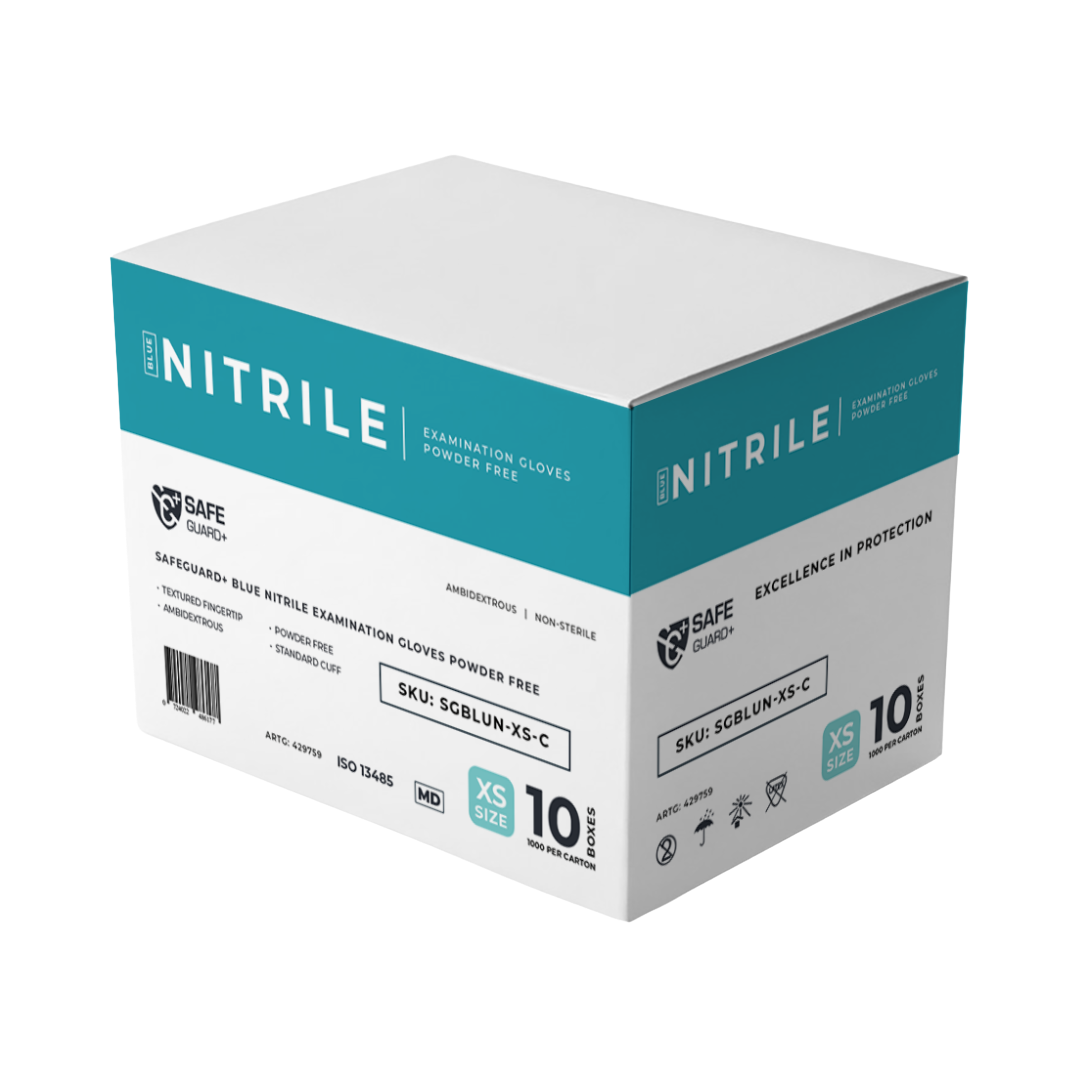 Safeguard+ Blue Nitrile Examination Gloves 3.5g Powder Free