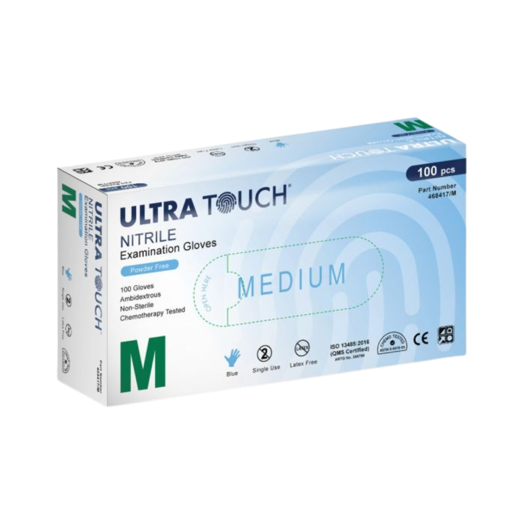 Ultra Touch Chemo-rated Blue Nitrile Gloves – Powder Free, Latex Free, Industrial Grade Protection