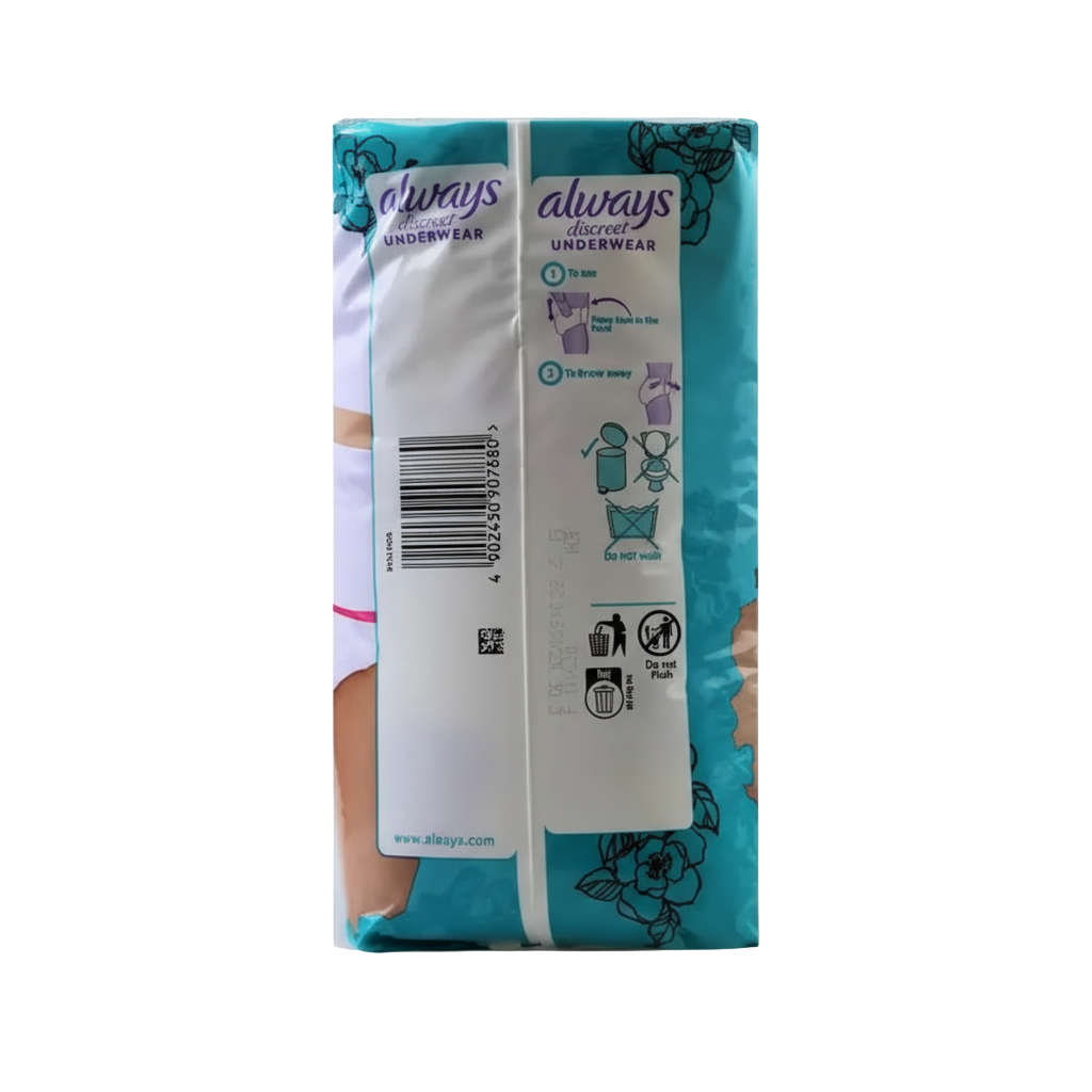 Always Discreet Incontinence Underwear Pant Plus Large – 8 Pack for moderate to heavy bladder leakage