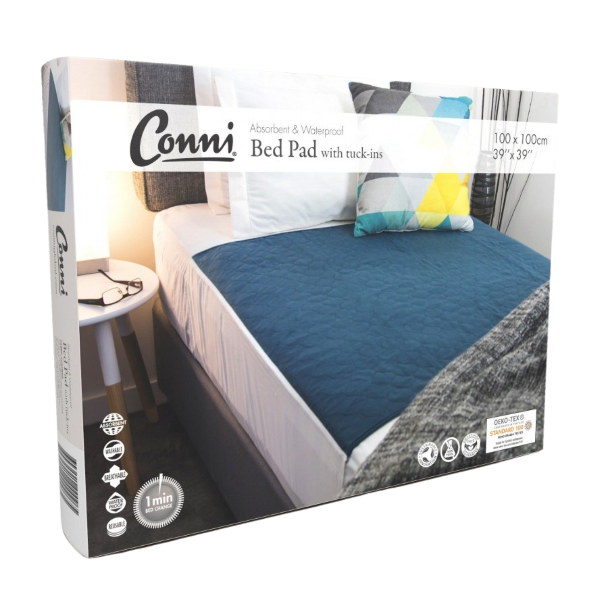 Conni Bed Pad With Tuck-Ins Teal Blue Pads
