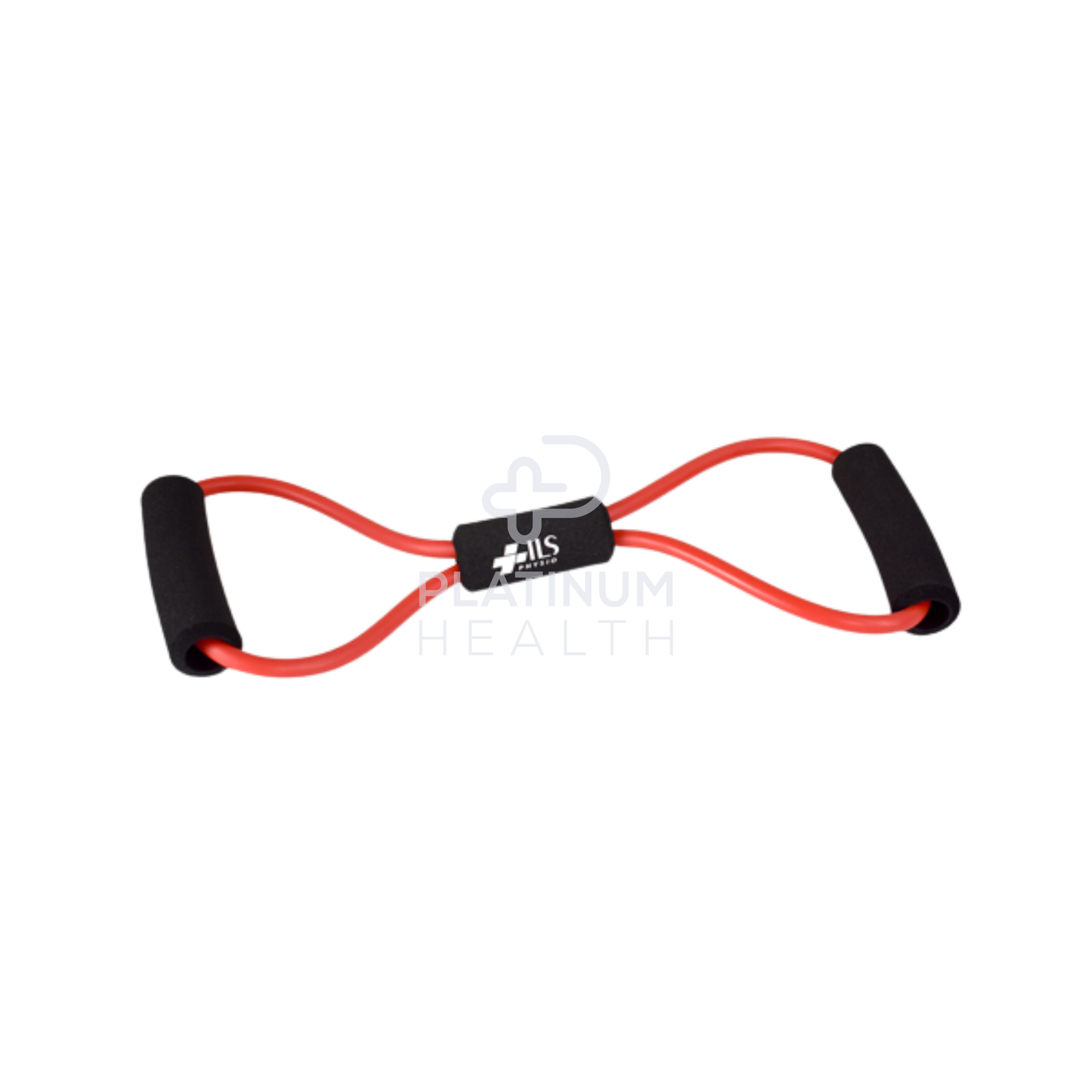 Angled view of the ILS Physio Red Medium Figure 8 Exercise Tube, highlighting its flexible tubing and comfortable grip handles