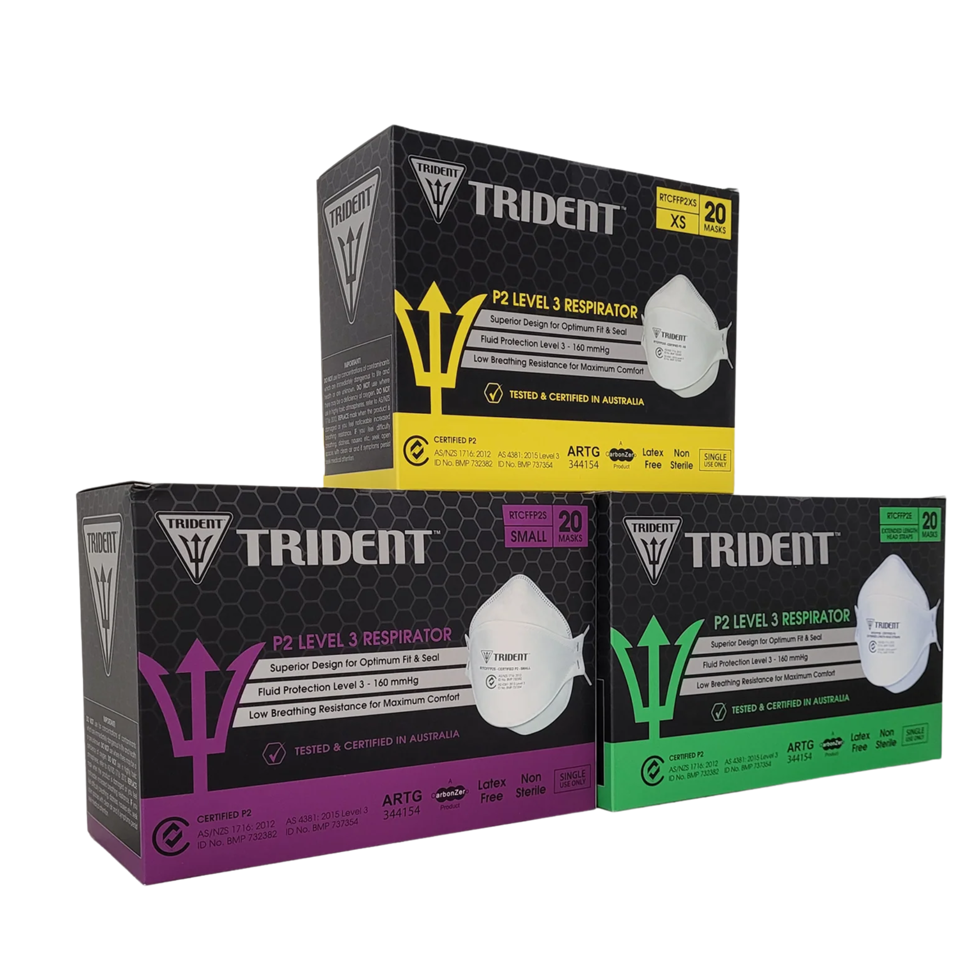 Trident Flat Fold P2 Level 3 Respirator Extended Length Head Straps Surgical Facemasks & Respirators