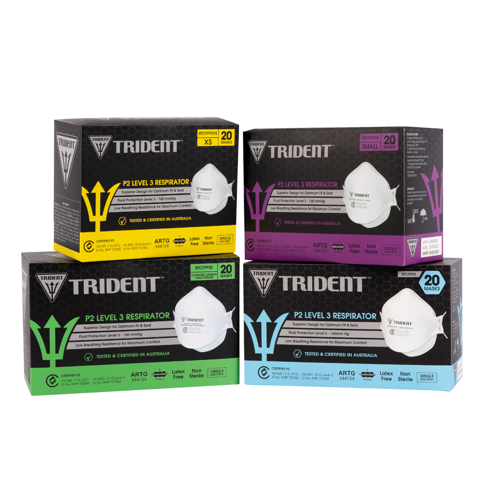 Trident Flat Fold P2 Level 3 Respirator Extended Length Head Straps Surgical Facemasks & Respirators