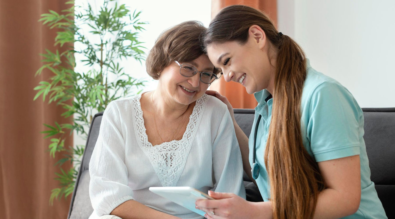 home carer informing an elder lady about enteral feeding basics