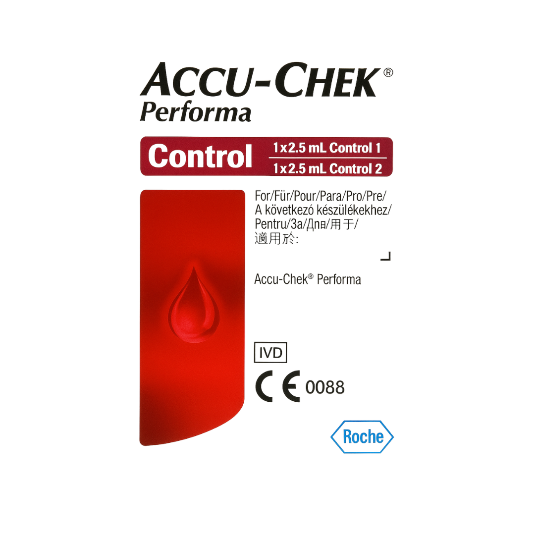 Accu-Chek Performa Control Solution bottle for accurate blood glucose testing support.