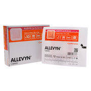 Allevyn AG Gentle Border Classic Foam Dressing is a soft, flexible foam dressing with a blue adhesive border, designed for moderate to high exuding wounds.