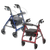 Two rollators, one blue and one red, on a white background
