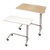Two adjustable height tables on wheels with one white and one beige top, on a white background.