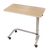 Adjustable hospital bed side table with beige top and white base on a white background