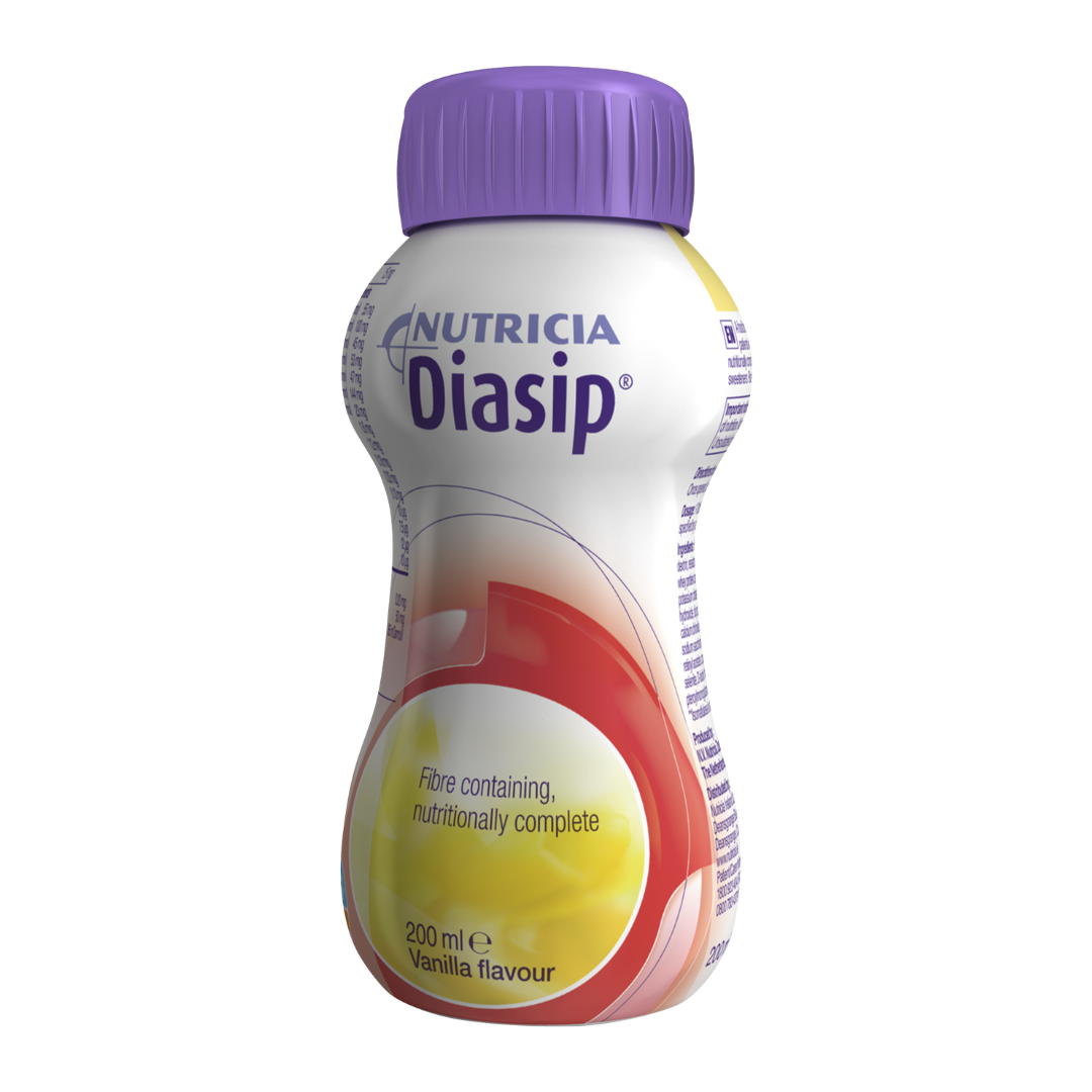 Diasip 200ml – diabetic nutritional supplement drink with low GI carbs, high protein, and fibre for blood sugar control and balanced nutrition.