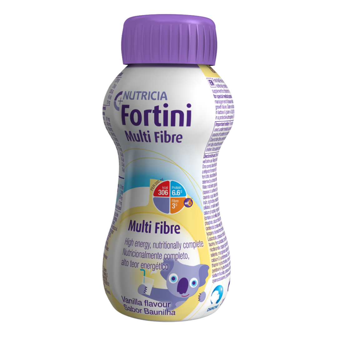 Fortini Multi Fibre 200ml Bottle – High-energy paediatric oral nutritional supplement with fibre blend for children aged 1+.