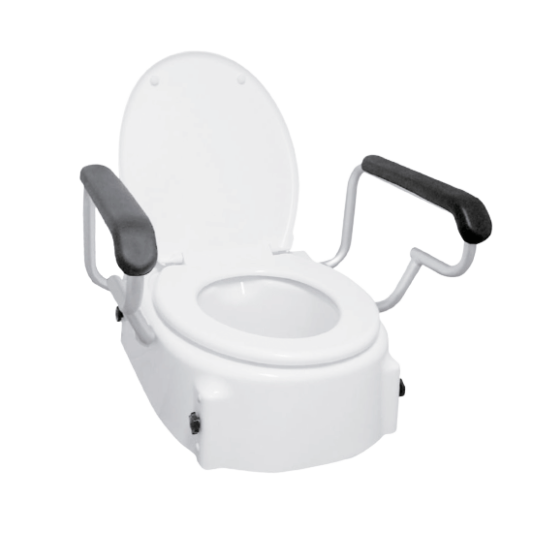 Freedom Toilet HBA444 3-Height Adjustable (5/10/15cm) Swing-Away Padded Arms Easy-Clean Design Seat Raiser