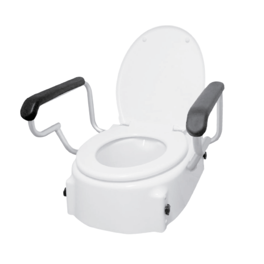 Freedom Toilet HBA444 3-Height Adjustable (5/10/15cm) Swing-Away Padded Arms Easy-Clean Design Seat Raiser