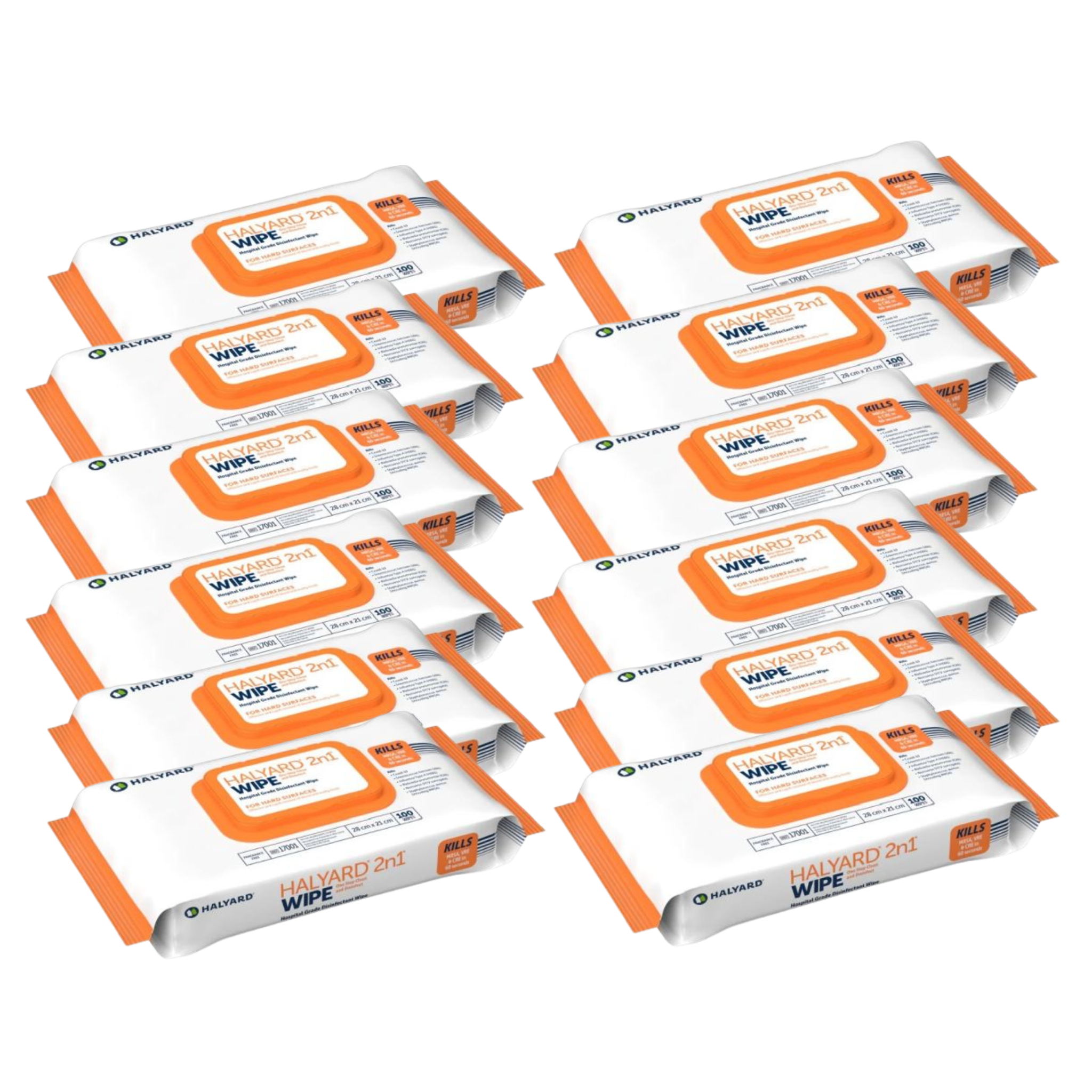 Multiple packages of Halyard 2in1 wipes on a white background