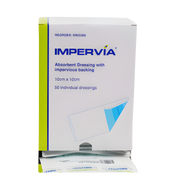 Impervia Absorbent Dressing with soft non-adherent layer and waterproof backing designed for effective wound fluid management and comfort.