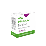 Molnlycke Mepitac Silicone Tape roll – soft silicone adhesive for sensitive skin care and wound dressing fixation.
