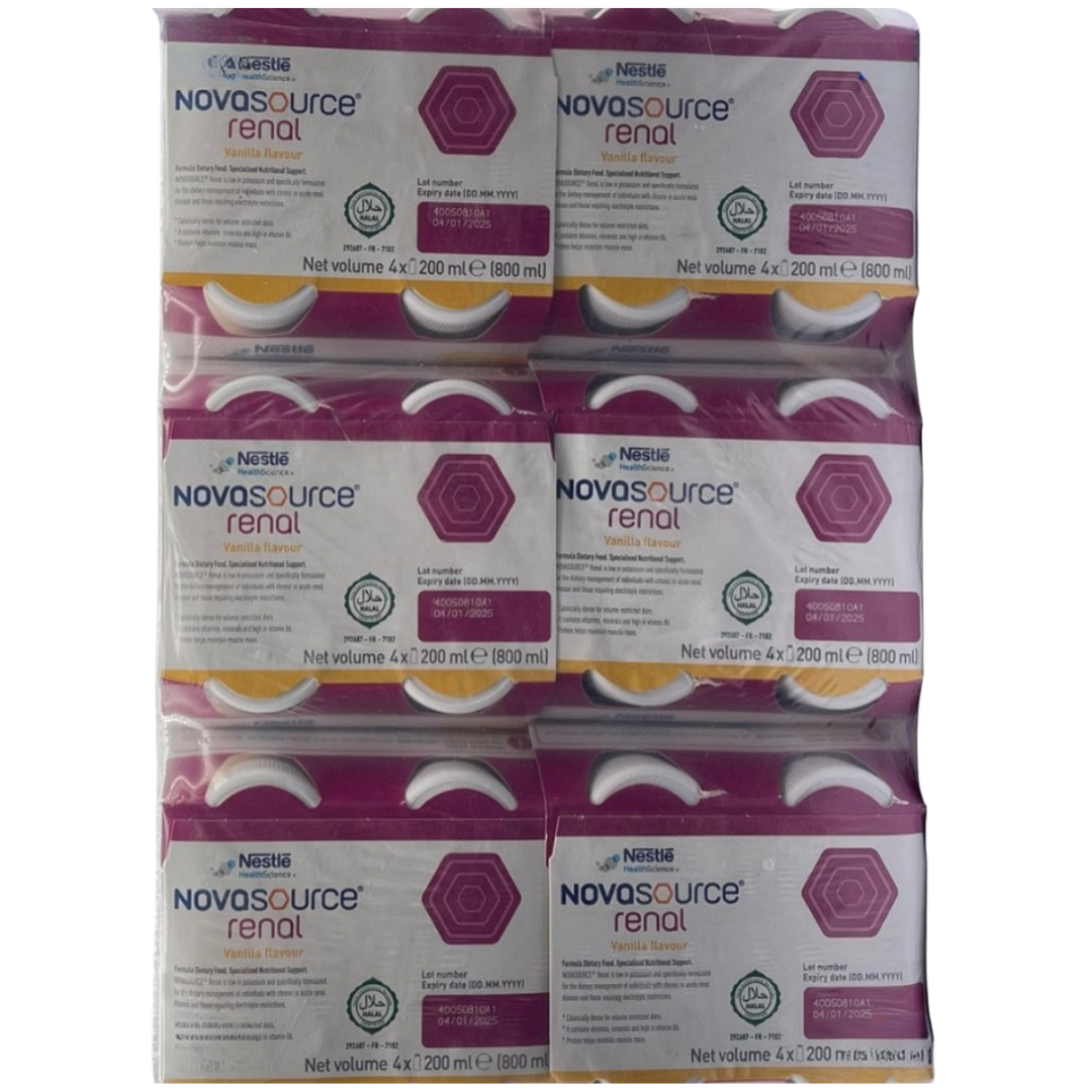 Nestlé Novasource Renal Vanilla Bottle 200ml – renal nutritional supplement for kidney health and dialysis support.