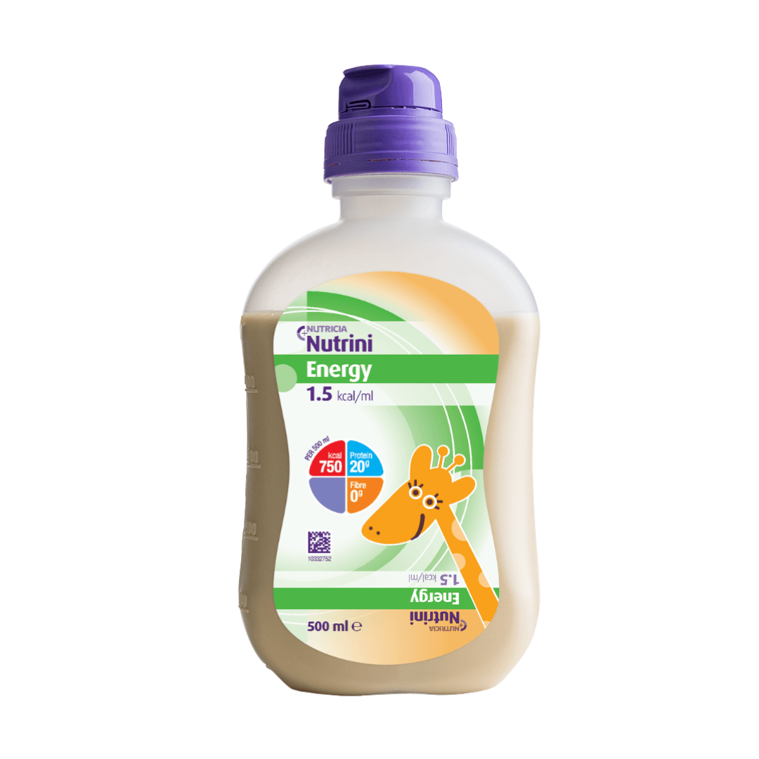 Nutrini Energy 500ml OpTri Bottle – High-energy paediatric nutrition for children aged 1–6 years, in a ready-to-use, recyclable bottle.