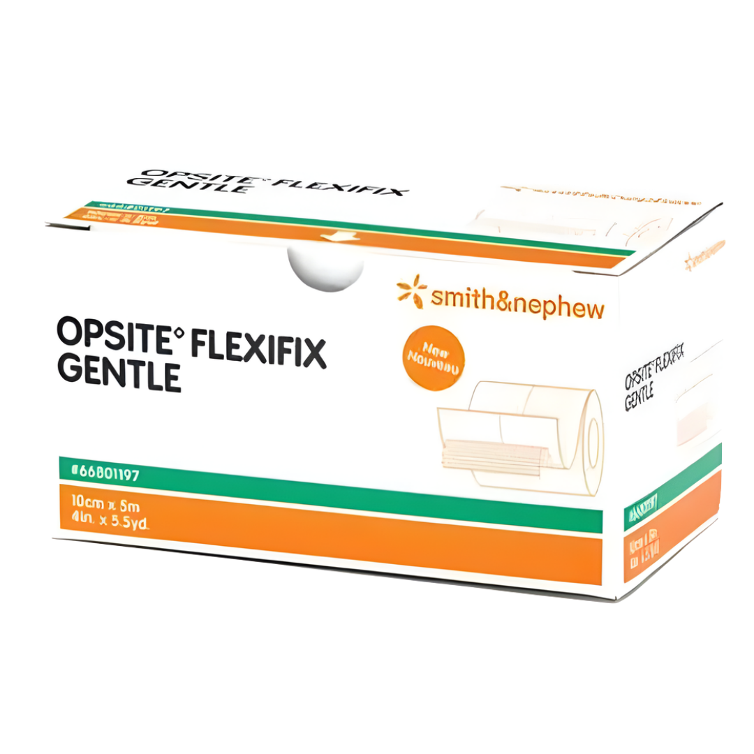 Opsite Flexifix Gentle silicone dressing roll in multiple sizes, designed for secure fixation with gentle removal.