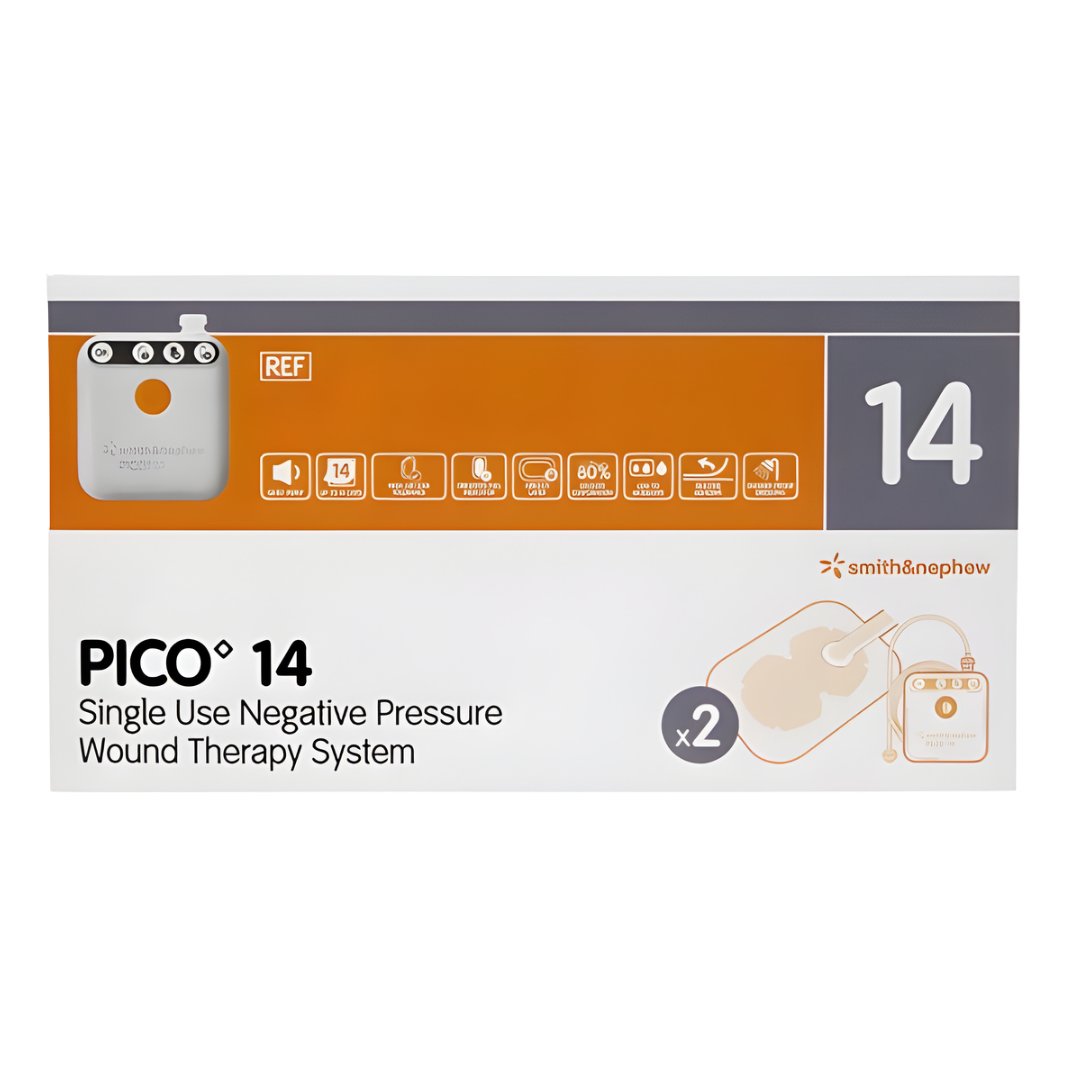 PICO 14 Wound Dressing in multiple sizes provides flexible, long‑wear NPWT support for surgical, traumatic, and chronic wounds in clinical and home care settings.