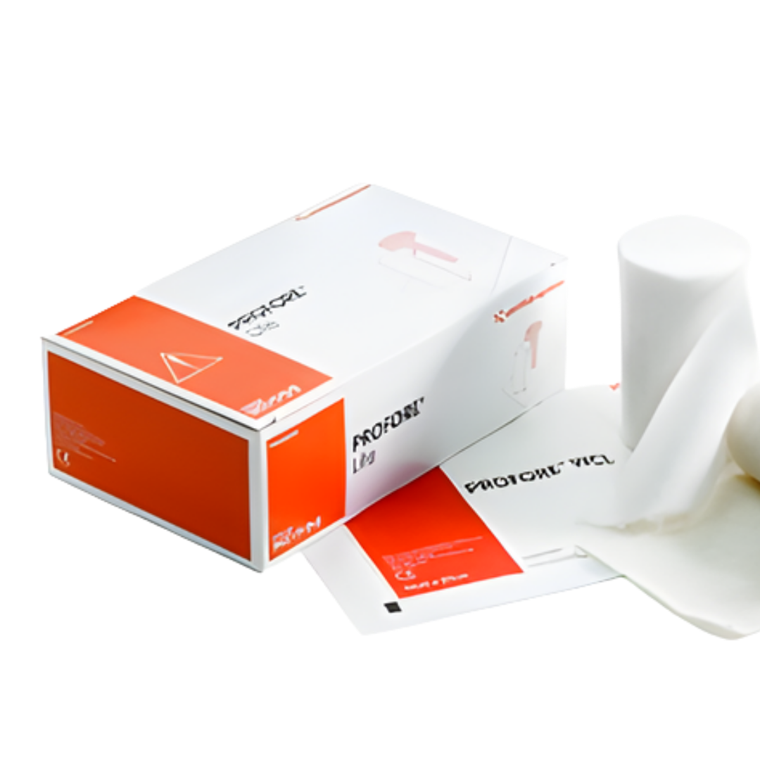 A variety of rolled bandages in different colors stacked on top of each other, typically used for medical or surgical purposes.