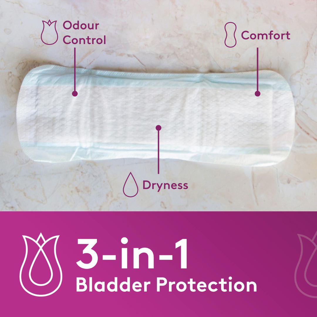 Poise Thin & Discreet Ultra Long Pads pack – ultra-absorbent bladder leakage protection with slim fit and odour control.