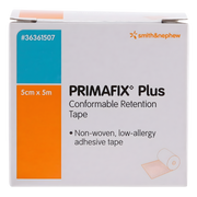Primafix Plus Conformable Retention Tape (5 cm x 5 m) is a flexible, skin-friendly fixation tape designed to securely hold dressings and medical devices in place. The soft, stretchable fabric conforms easily to body contours, allowing comfortable movement while maintaining reliable adhesion. Suitable for long-term use on sensitive skin.