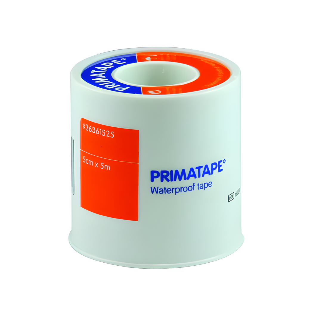 Primatape Waterproof Tape 5cm x 5m roll designed for secure, water‑resistant fixation of dressings and bandages in wet or humid clinical and home care settings.
