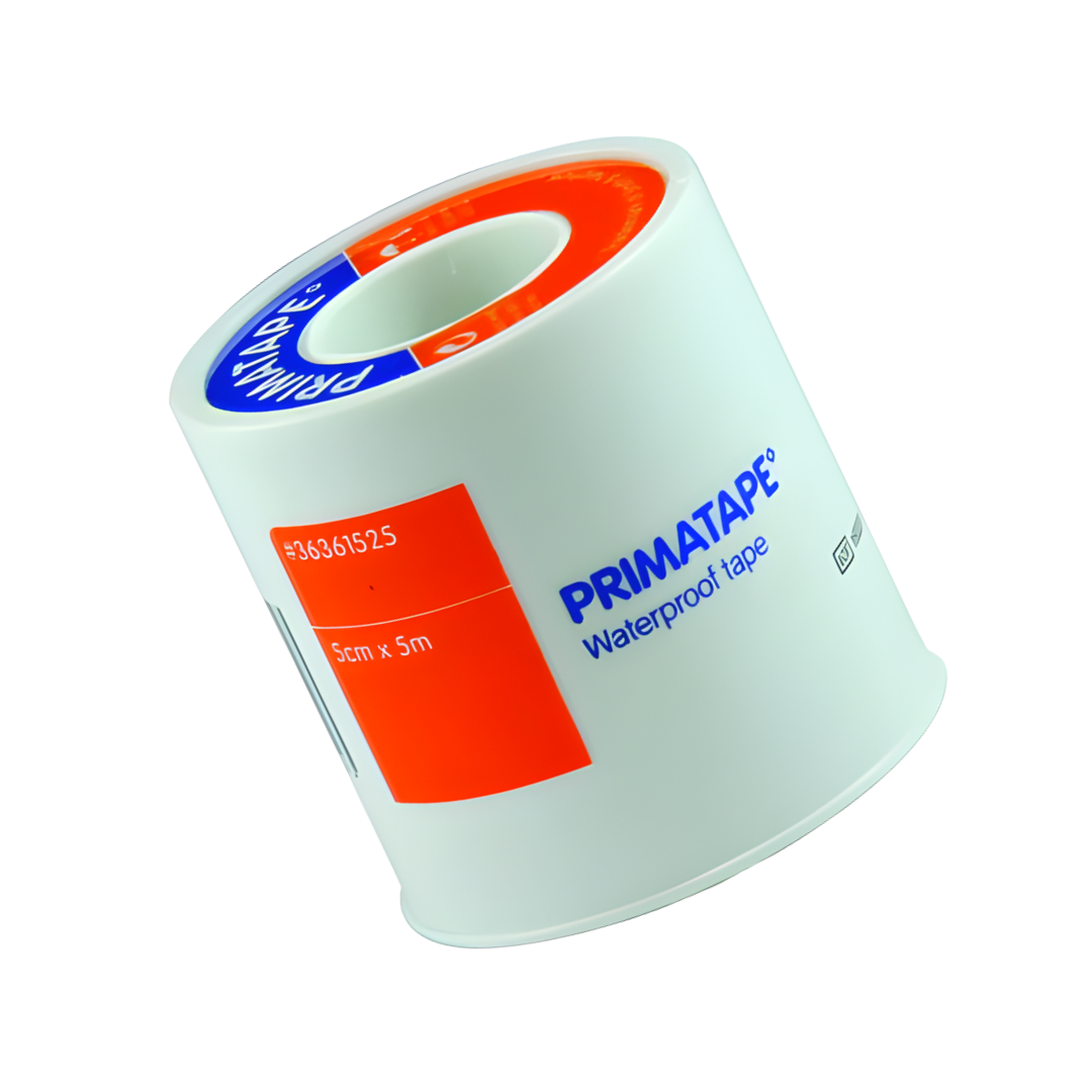 Primatape Waterproof Tape 5cm x 5m roll designed for secure, water‑resistant fixation of dressings and bandages in wet or humid clinical and home care settings.