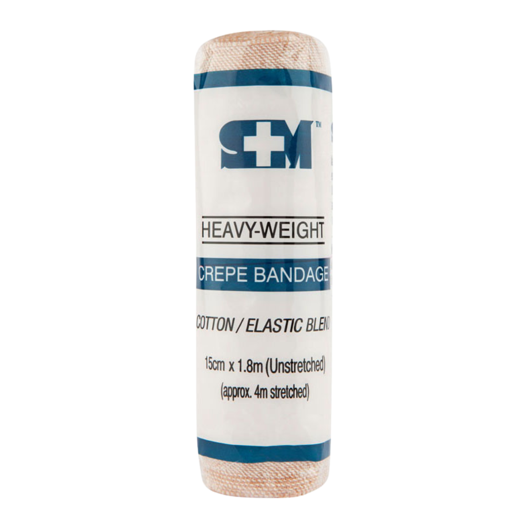 S+M Elastic Crepe Bandage Heavy Flesh provides firm compression and durable support for sprains, strains, and dressing retention in clinical and first aid settings.