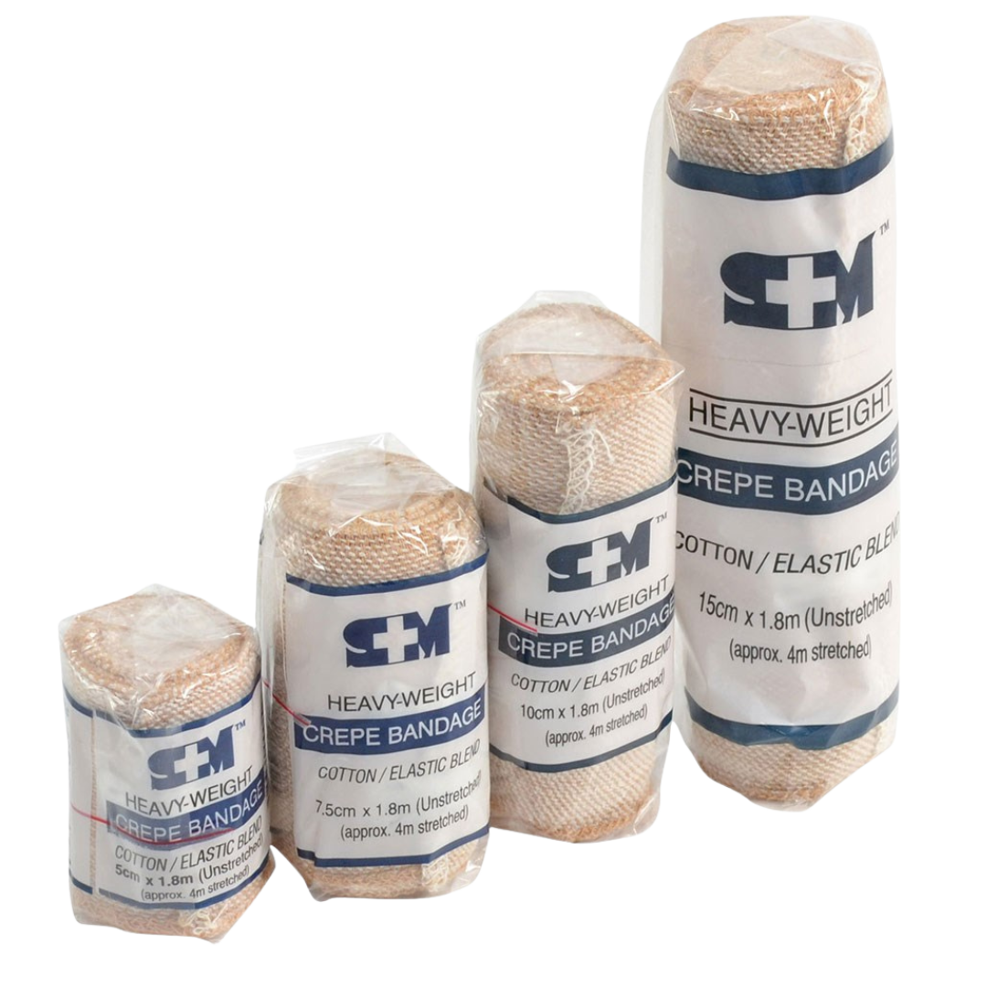 S+M Elastic Crepe Bandage Heavy Flesh provides firm compression and durable support for sprains, strains, and dressing retention in clinical and first aid settings.
