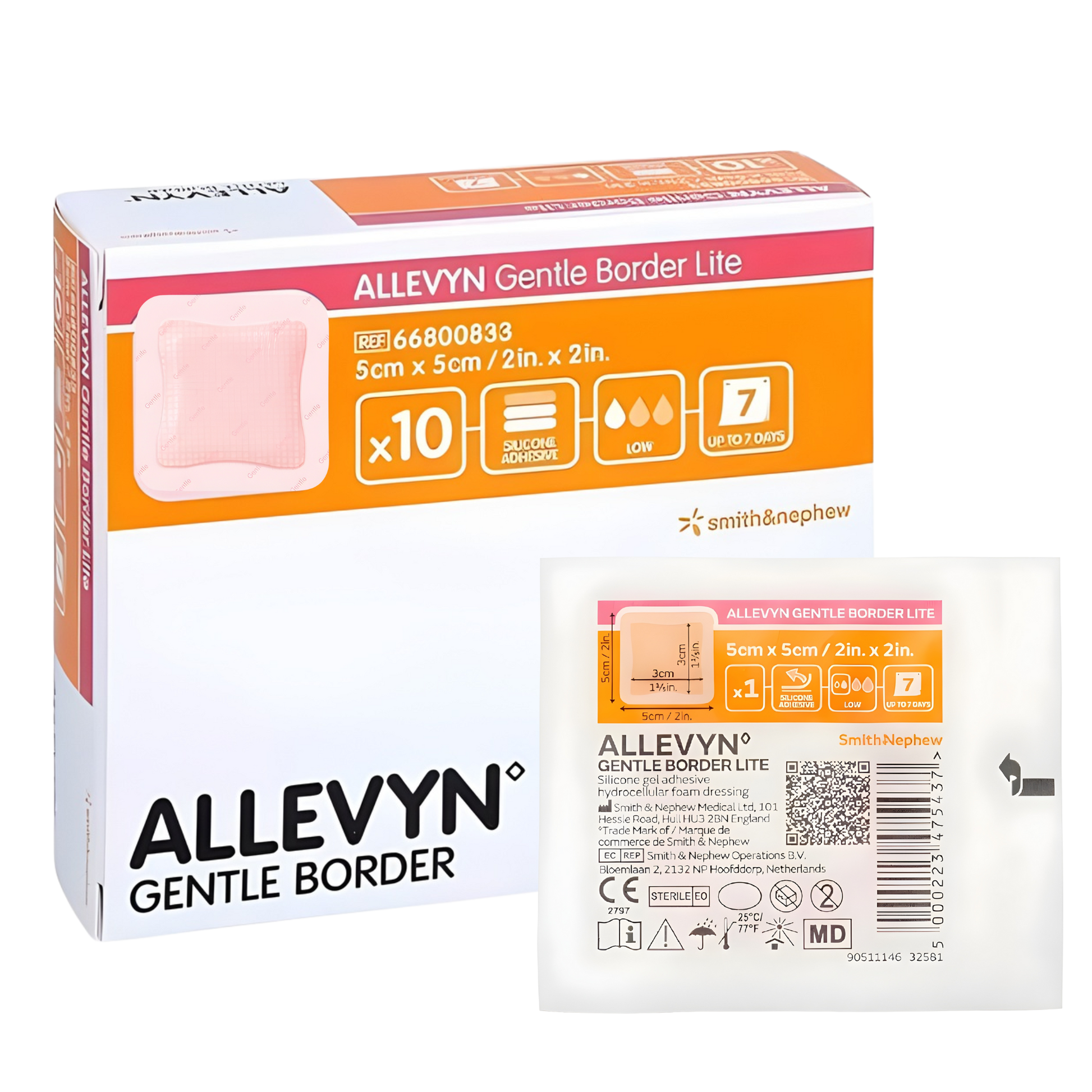 Smith+Nephew Allevyn Gentle Border Lite Hydrocellular Foam Dressing box and Each 