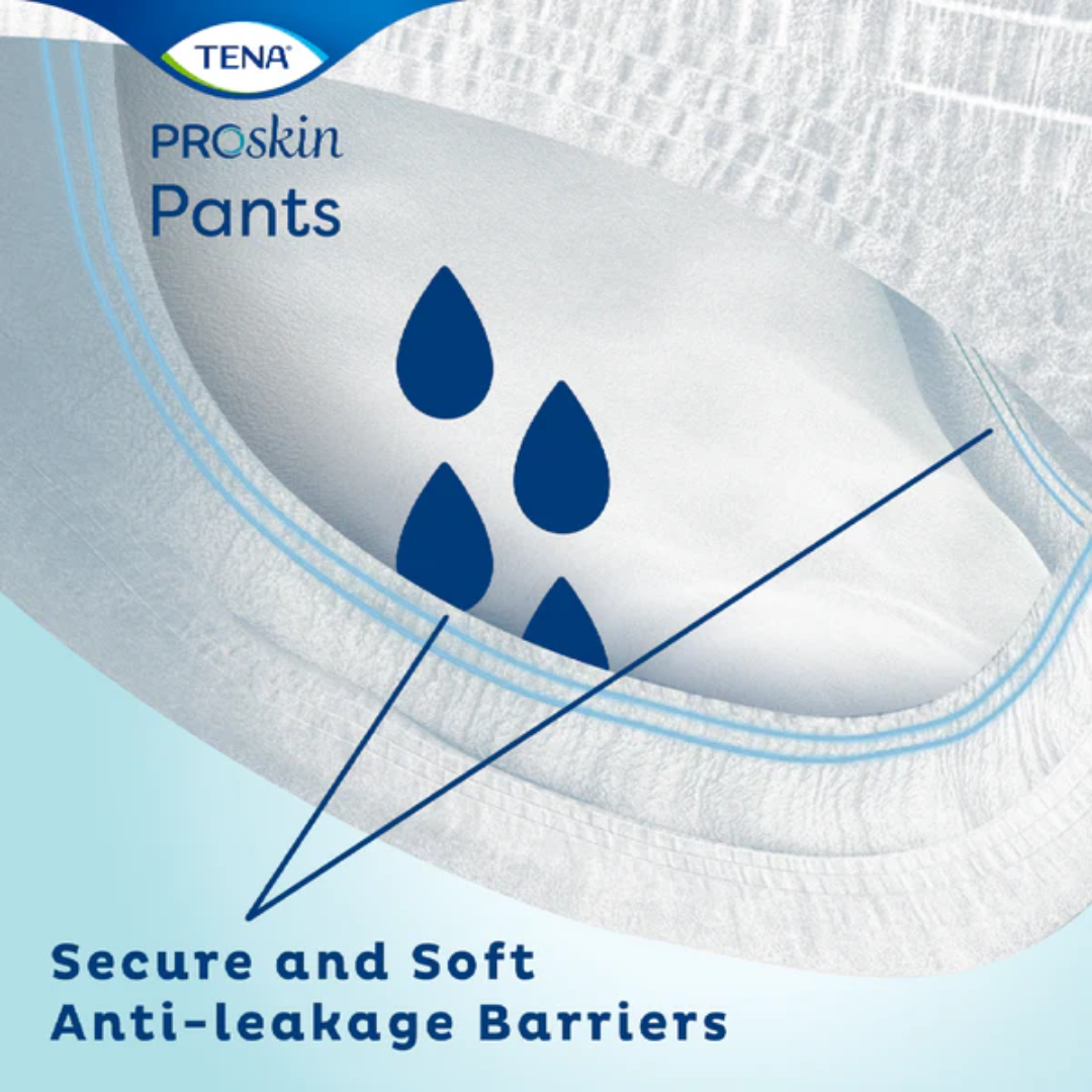TENA Pants ProSkin Maxi Medium disposable incontinence underwear for 80–110cm waist, featuring breathable fabric and high absorbency for day or night protection.