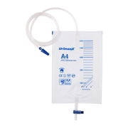 Urimaax 2000ml sterile closed system urinary drainage bag with anti-reflux valve and drainage outlet.
