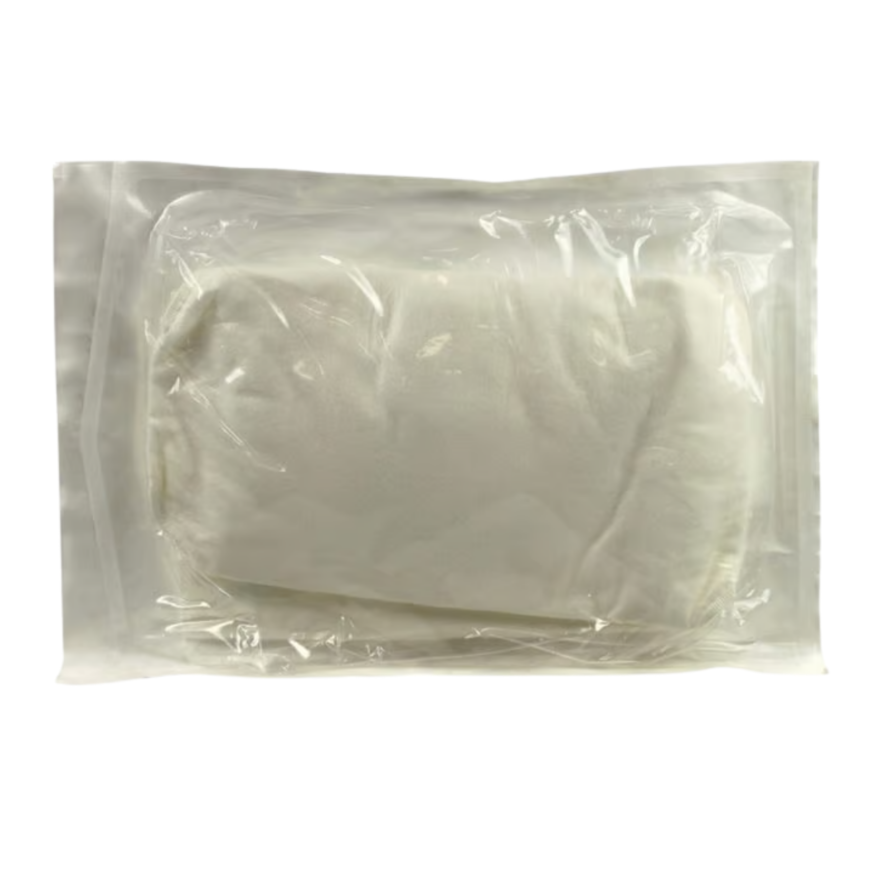 White paper towels in a clear plastic package on a white background
