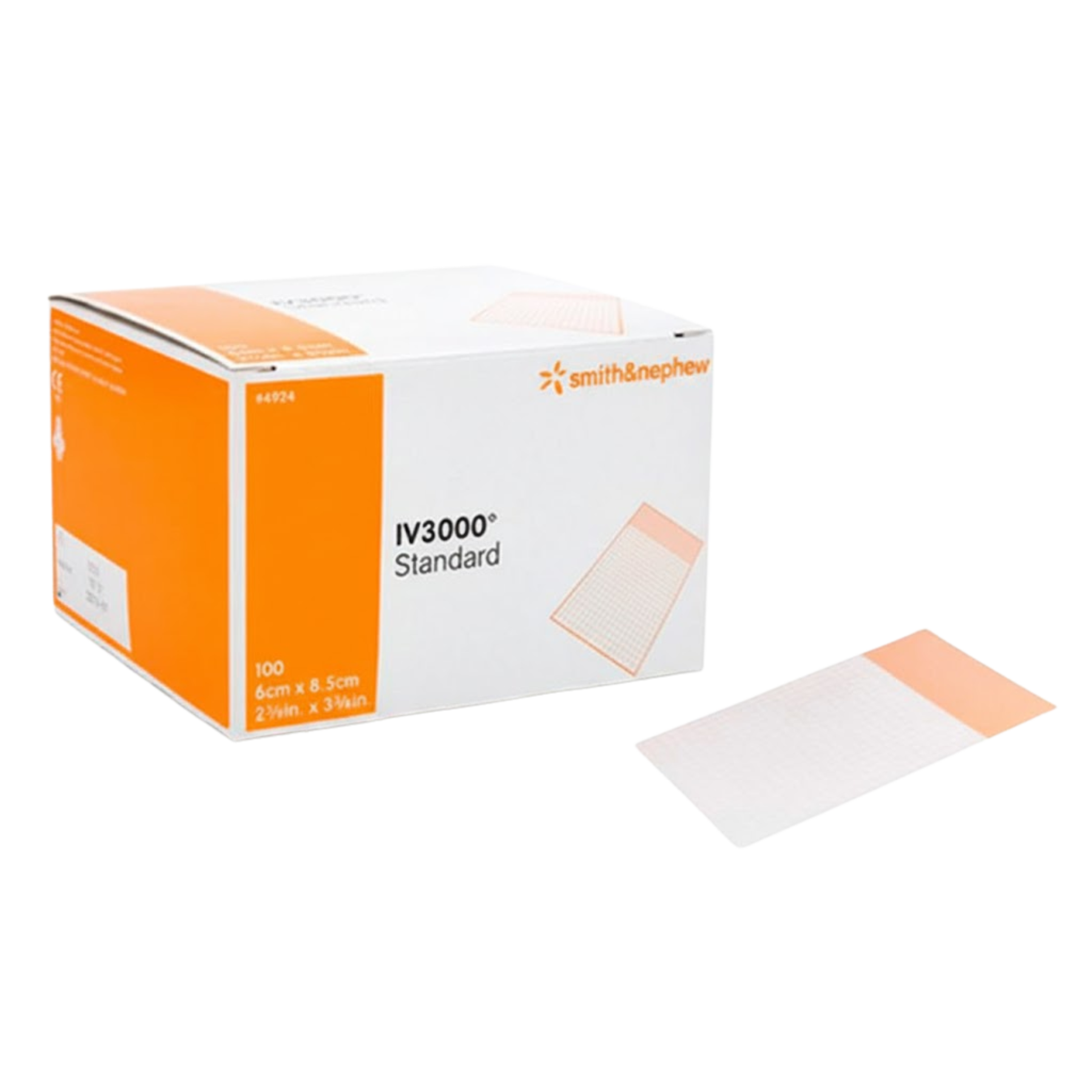 IV3000 Standard moisture-responsive transparent film dressing box, 6cm x 8.5cm (2.375in x 3.375in), 100 count, Ref #4924.